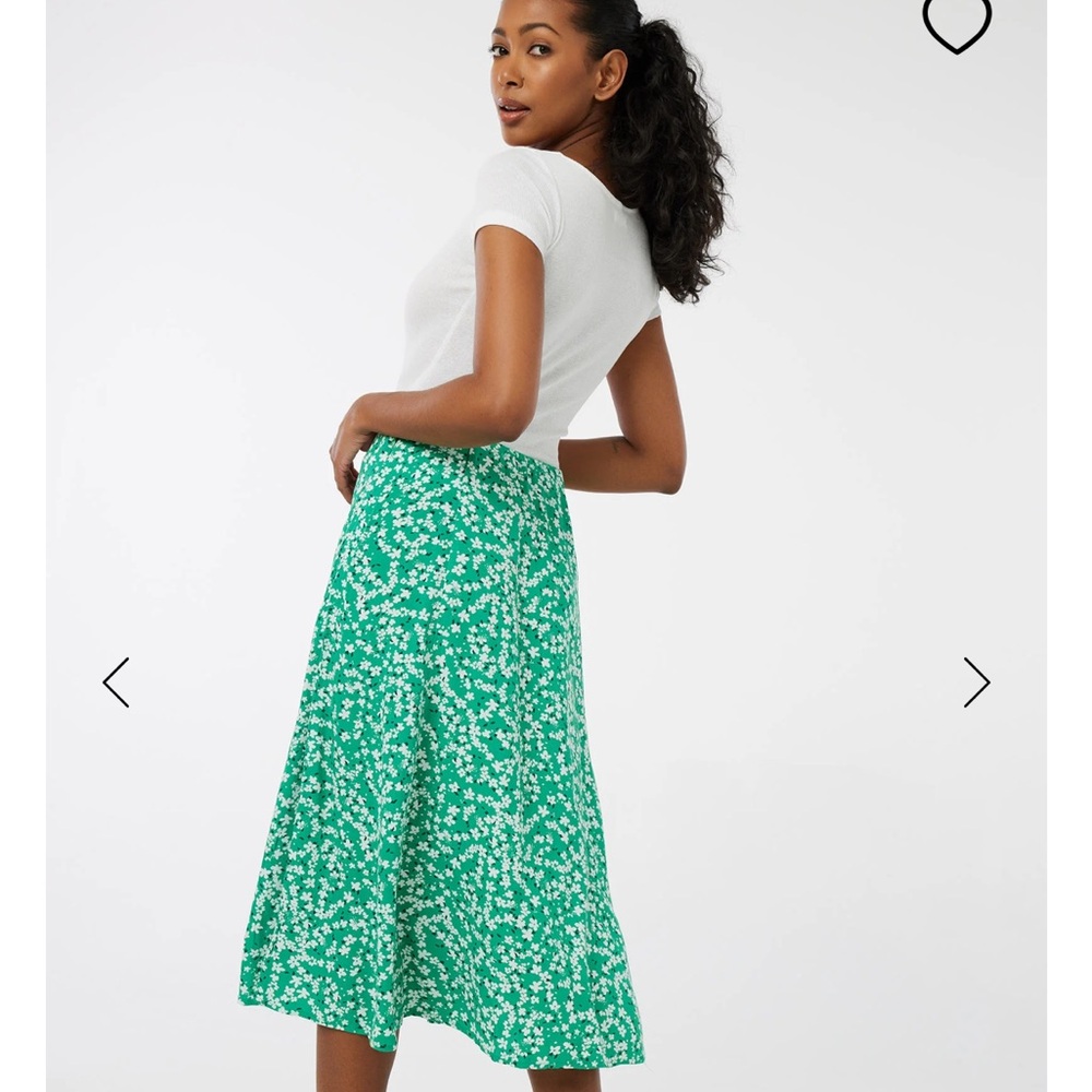 Ardene Green Floral Midi Skirt with Slit – Size M